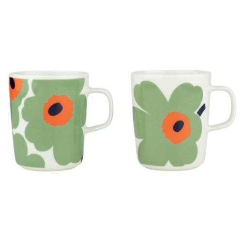 Marimekko Unikko krus 2,5 dl, hvid/sage/orange,  2 stk.