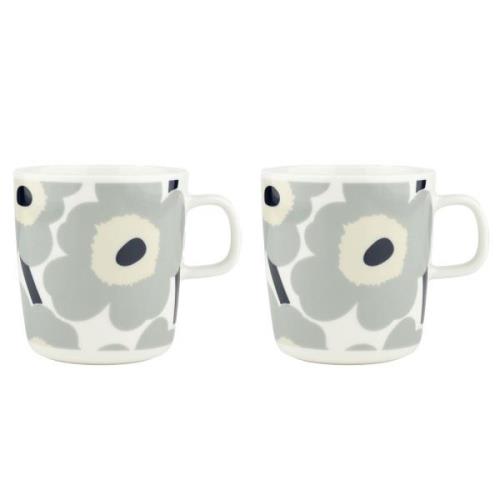 Marimekko Unikko krus 4 dl, hvid/grå/sand/blå, 2 stk.