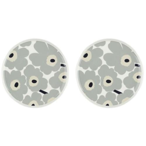 Marimekko Unikko tallerken Ø25, hvid/grå/sand, 2 stk.