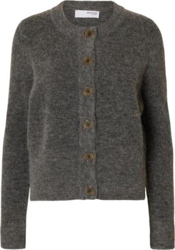 Selected Femme Slfsia RAS LS Wool Knit Cardigan Noos Kvinde Grå Cardig...