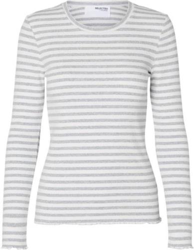 Selected Femme Slfanna LS Crew Neck TEE STR Noos Kvinde Light Grey Mel...