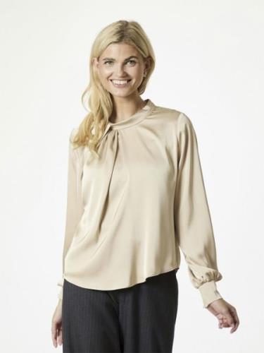 Neo Noir Fairy Drapy Satin Blouse Kvinde Champagne Langærmede Bluser S...