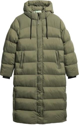 Superdry Ripstop Longline Puffer Jacket Kvinde Dusty Olive Green Grid ...