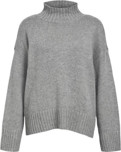 Object Objagnes LO LS H. Neck Knit Pullover Kvinde Medium Grey Melange...