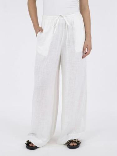 Neo Noir Lissabon Soft Linen Pants Kvinde White Bukser Med Brede Ben S...