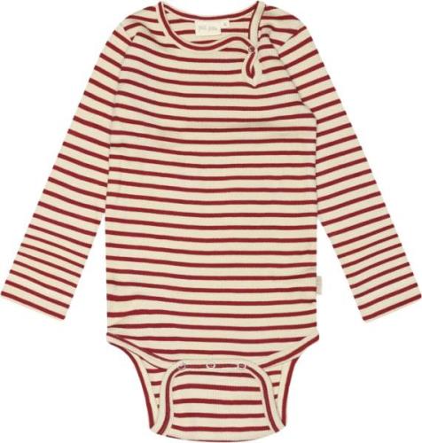 PETIT PIAO Body L/S Modal Striped Str 80 cm - Chili Pepper/dark Langær...