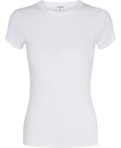 Filippa K Fine Rib Tee Kvinde White Kortærmede T-shirts Str L - hos Ma...