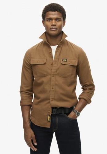 Superdry Flannel Workwear Shirt Mand Sandstone Brown Langærmede Skjort...