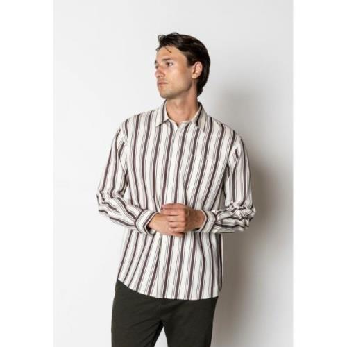 Clean Cut Copenhagen Willum Shirt Mand Ecru/dark Plum Stripe Langærmed...