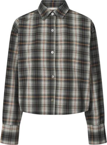 Rabens Saloner Check Shirting Cropped Shirt Seva Kvinde Grey Check Lan...