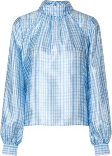 Stine Goya Sgashley, 2067 Textured Poly Kvinde Blue Check Langærmede B...