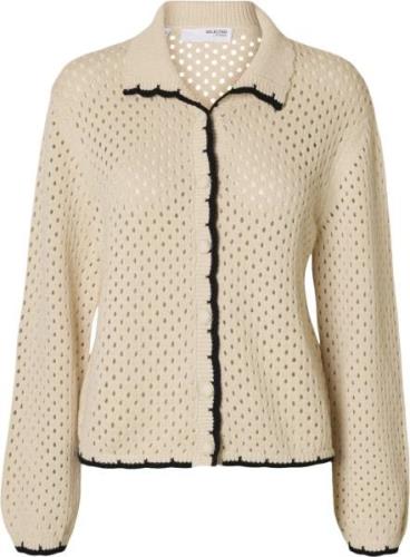 Selected Femme Slfkenya LS Knit Polo Cardigan D2 Kvinde Birch/black Ca...