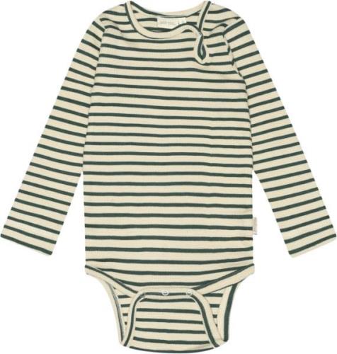 PETIT PIAO Body L/S Modal Striped Str 80 cm - Emerald Green/dar Langær...