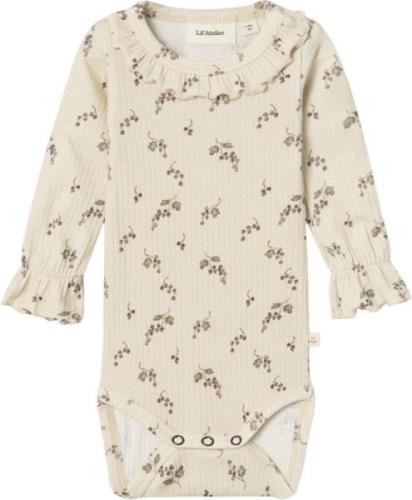 Lil' Atelier Nbfgio BIA LS Slim Body LIL Str 68 - Birch/berries Langær...