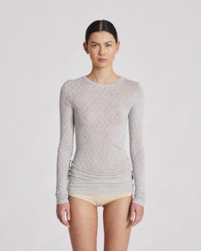 Gai&Lisva Fermi L/S Silk Top Kvinde Light Grey Melange Langærmede T-sh...