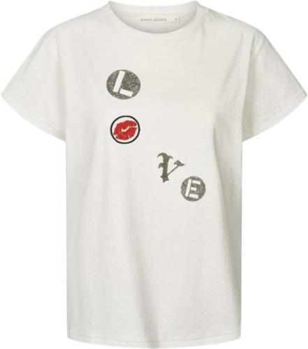 Rabens Saloner Love Patch Tshirt - Ambla Kvinde Chalk Kortærmede T-shi...