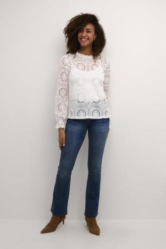 Cream Crtiley Lace Blouse Kvinde Snow White Langærmede Bluser Str 40 -...