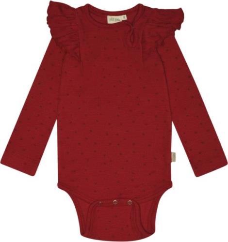 PETIT PIAO Body L/S Frill Modal Dot Str 86 cm - Chili Pepper Dot Langæ...