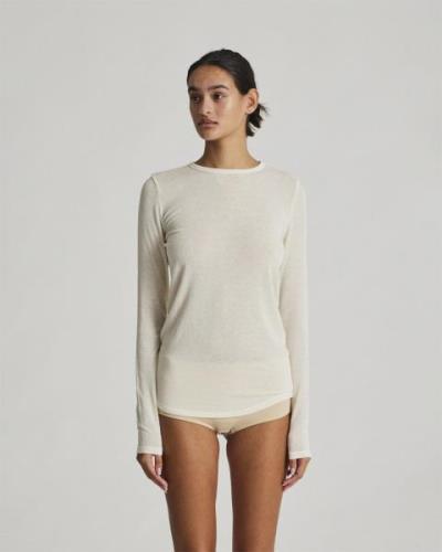 Gai&Lisva Thyra L/S Wool Top Kvinde Off White Langærmede T-shirts Str ...