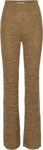 REMAIN Ribbed Staight Pants Kvinde Old Gold Comb. Bukser Med Brede Ben...