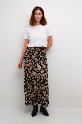 Kaffe Kamaxi Smock Skirt Kvinde Black/sand Leo Print Maxi Nederdele St...