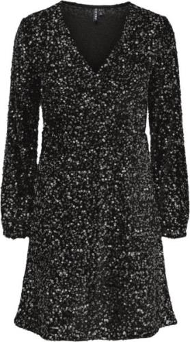 Pieces Pckam LS Wrap Dress BC Kvinde Black/black Sequins Korte Kjoler ...