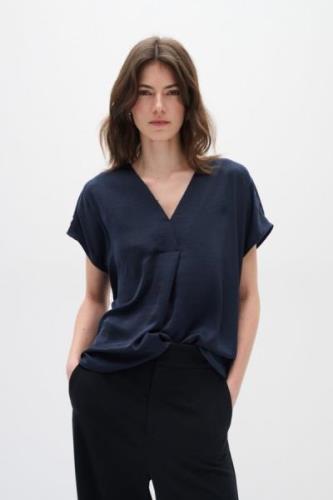 InWear Rindaiw Top Kvinde Blå Kortærmede Bluser Loose Fit Str 40 - hos...