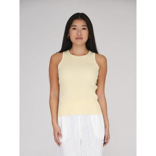 A-VIEW Rib Knit Tank top Kvinde Pale Yellow Tanktoppe Tight Fit Str XS...