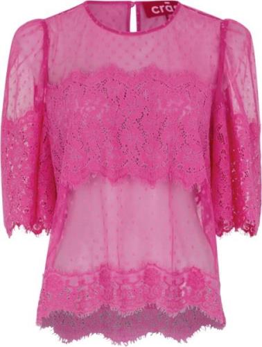 Cras Jordancras Blouse Kvinde Carmine Rose Kortærmede Bluser Str 40 - ...