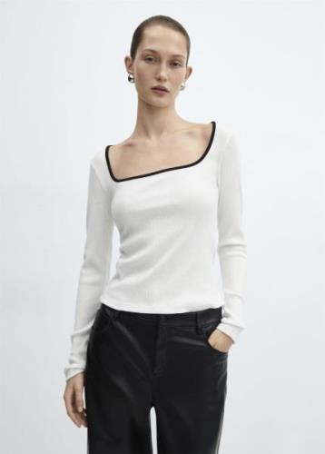 MANGO Ribbed Squared Neckline Tshirt Kvinde White Kortærmede T-shirts ...