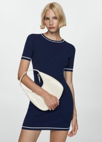 MANGO Short Dress With Contrasting Ends Kvinde Navy Korte Kjoler Str L...