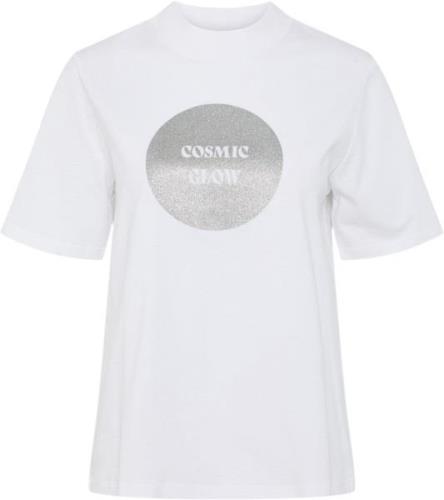 Pieces Pcphoebe Printed Tshirt BC Kvinde Bright White/cosmic Glow Kort...