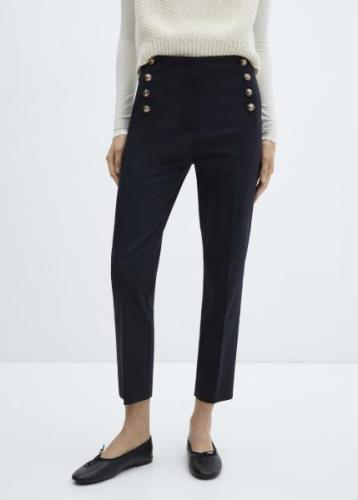 MANGO Cropped Button Trousers Kvinde Navy Bukser Med Smalle Ben Str 40...