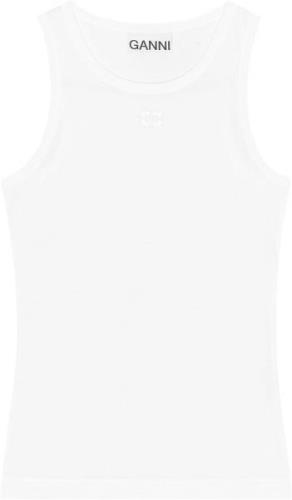 Ganni Soft Cotton Rib Tank Top Kvinde Bright White Tanktoppe Str L - h...