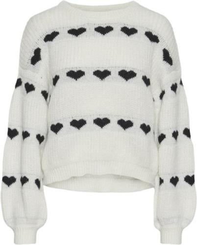 Pieces Pcnove LS Oneck Heart Knit BC Kvinde Cloud Dancer/black Hearts ...