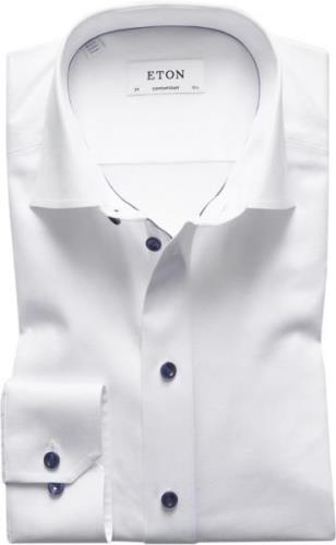 ETON White Twill Shirt Dark Blue Details Contemporary Fit Mand Hvid La...