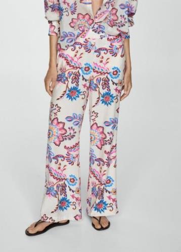 MANGO Floral Print Straight Trousers Kvinde Light Beige Bukser Med Lig...