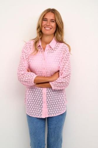 Kaffe Kaloren Lace Shirt Kvinde Pink Mist Langærmede Skjorter Loose Fi...