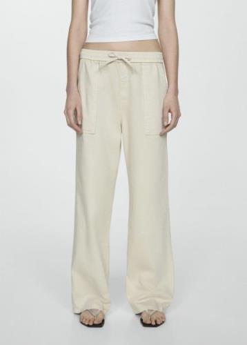 MANGO Elastic Waist Cotton Trousers Kvinde Natural White Bukser Med Li...