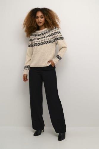 Cream Crcherrie Knit Pullover Kvinde Ancient Scroll Jaquard Sweaters S...