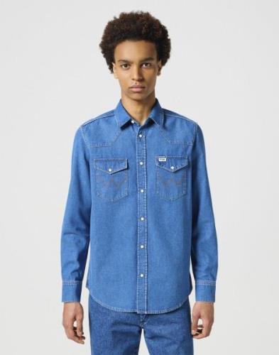 Wrangler Western Shirt Midstone Mand Blå Langærmede Skjorter Str L - h...