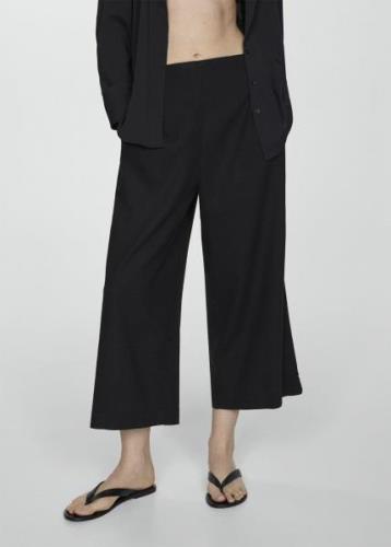 MANGO Wideleg Linen Trousers Kvinde Black Bukser Med Brede Ben Str XXS...