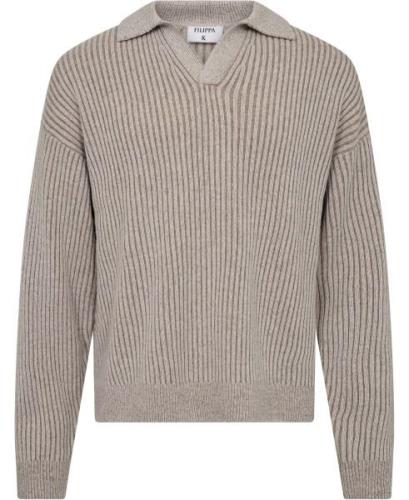 Filippa K Ribbed Polo Shirt Mand Beige/whit Sweaters Str L - hos Magas...