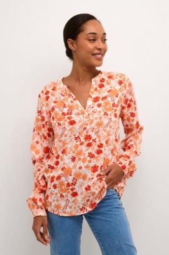 Kaffe Kaida BBB Blouse Kvinde Red And Orange Flower Print Langærmede B...