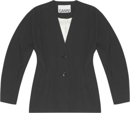 Ganni Drapey Melange Fitted Shaped Sleeve Kvinde Black Blazere Str 40 ...