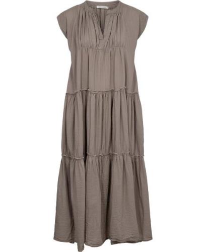 Rabens Saloner Cotton Tiered Long Dress Lorita Kvinde Pearl Grey Maxi ...