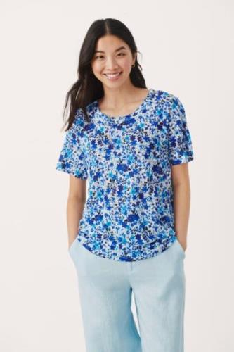 Part Two Nemiaspw TS 100% Hør Kvinde Blue Flower Print Kortærmede T-sh...