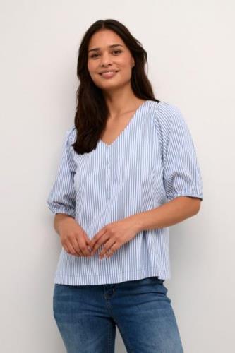 Culture Cuabigail SS Blouse Kvinde Mazarine Blue Kortærmede Bluser Str...