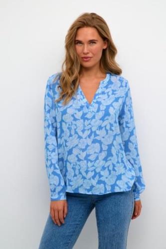 Kaffe Kalisa Blouse Kvinde Large Blue Flower Print Langærmede Bluser S...