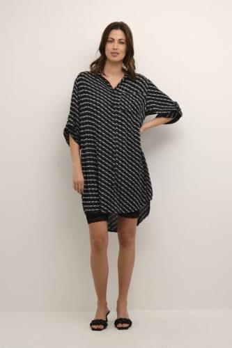 Kaffe Kamarita Amber Shirt Dress Kvinde Black/chalk Graphic Print Kort...